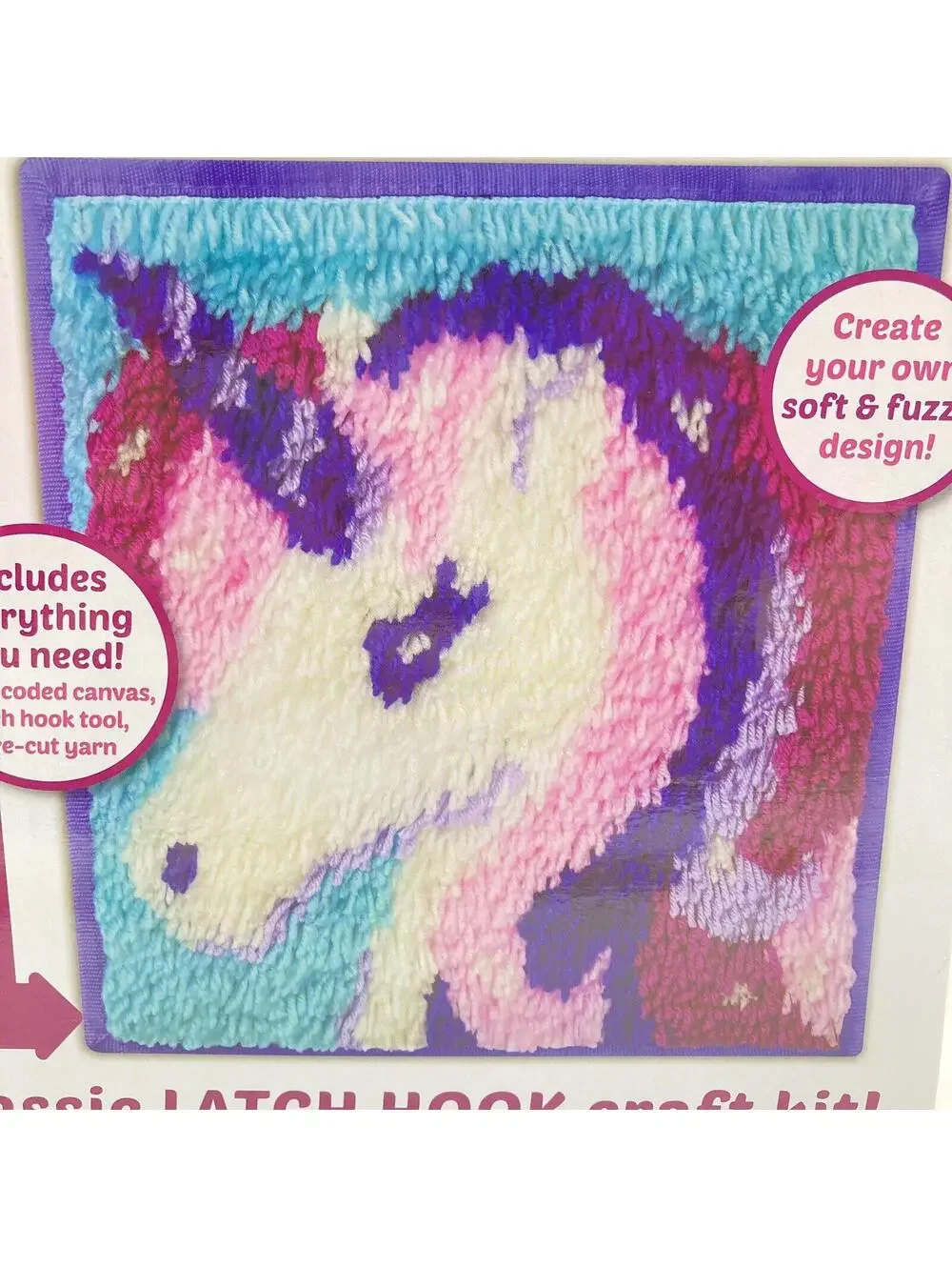 LatchKits Unicorn Mini-Rug Latch Hook Craft Kit 12x11 Color-Coded Canvas